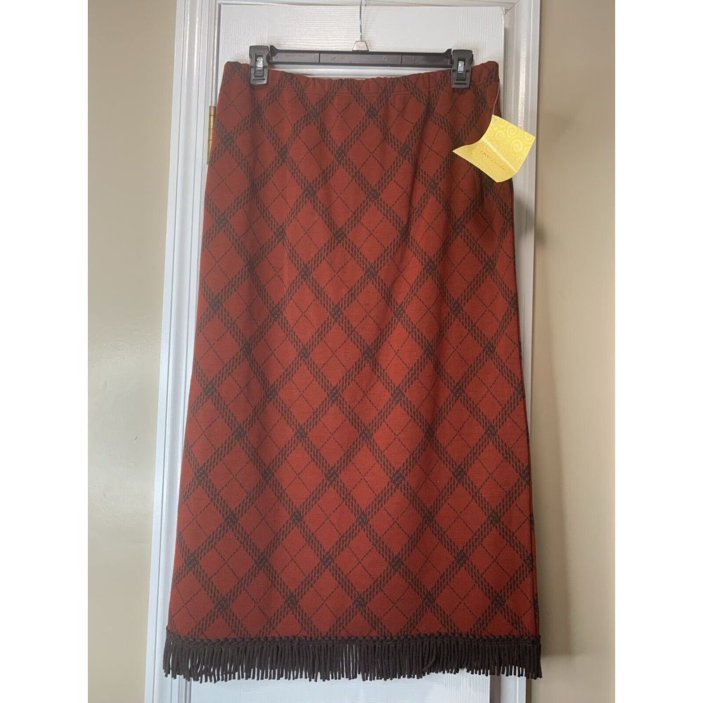 QVC Nina Leonard Stretch Knit Fringe Hem Pencil Skirt‎ Womens XL Red